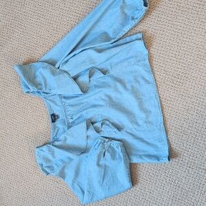 J Crew Chambray Cottagecore Square Neck Ruffle Long Sleeve Top M